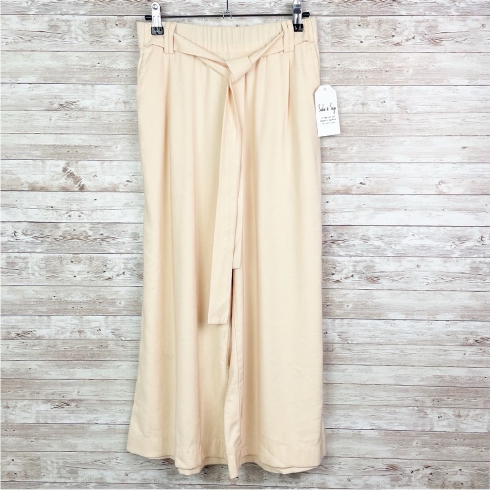 NWT The Moon Anthropologie Peach Cream Tie Waist Wide Leg Cropped Pants